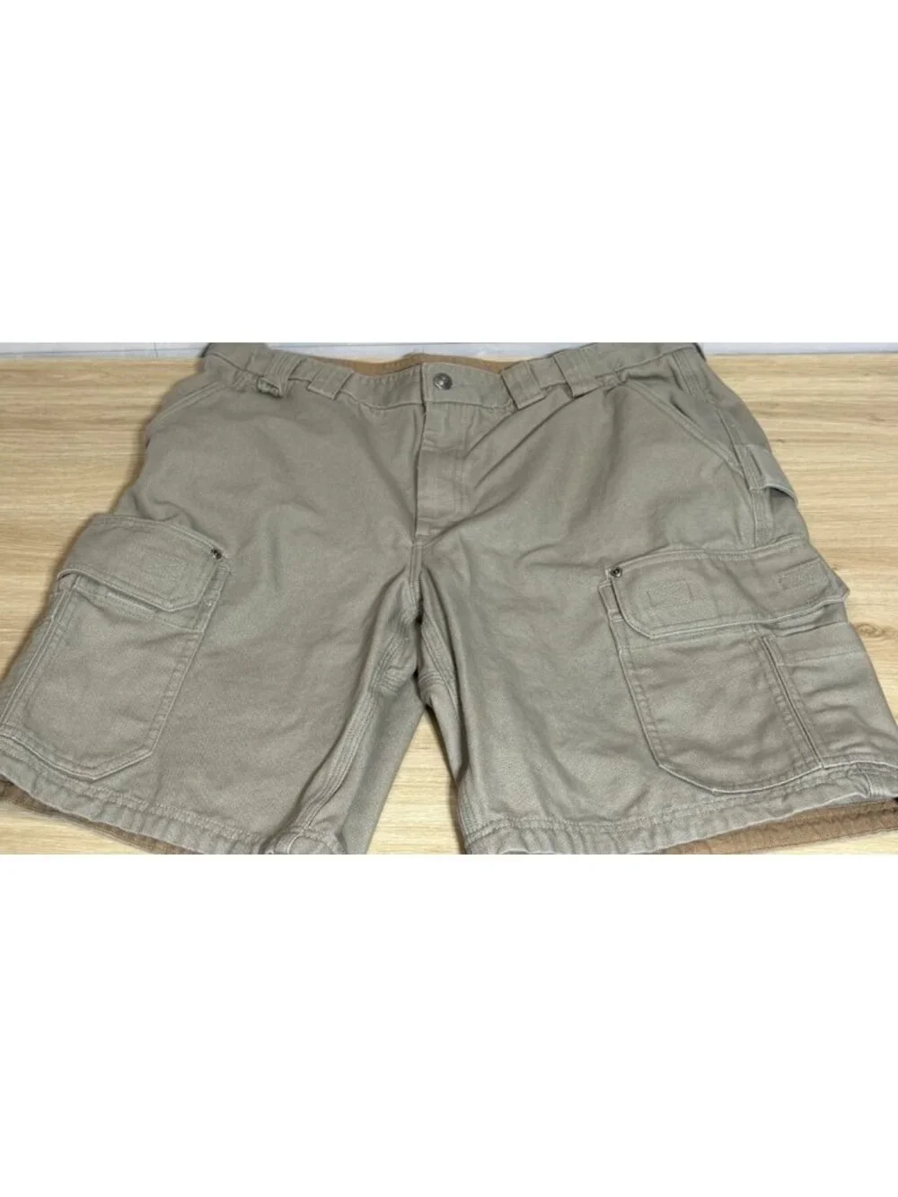 Duluth Trading Work Utility Canvas Cargo Shorts Sz 38 Khaki Brown 100% Cotton